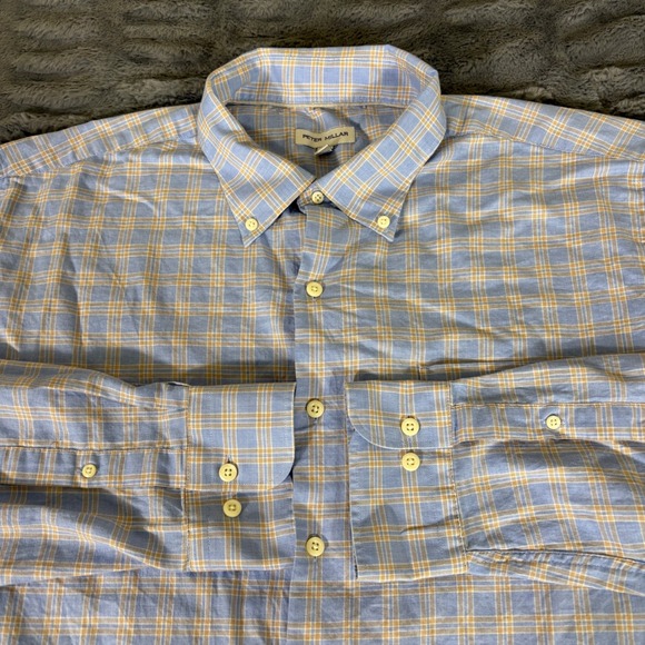 Peter Millar Other - Peter Millar Mens XL Blue Orange Plaid Button Down 100% Cotton Long Sleeve Shirt